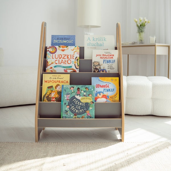 MINI Bibliothèque Montessori et rangement de jouets, meubles pour enfants, cadeau parfait pour bébé - GRIS