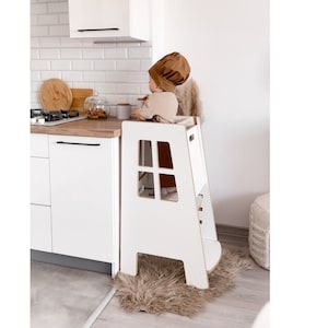 Kitchen helper Extra Safe, White, Kitchen helper tower, Kids tower, Kids helper, Kids step stool, Montessori furniture image 1