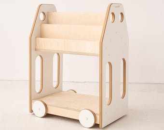 AUTO – Kinderbodenregal aus Holz für Bücher / Spielzeugregal / mobiler Bücherständer / Kinderbücherregal / Kleinkindbuchaufbewahrung / Montessori-Möbel