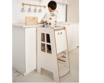 Kitchen helper Extra Safe, White, Kitchen helper tower, Kids tower, Kids helper, Kids step stool, Montessori furniture