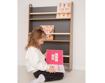 Slim - narrow wall-mounted bookcase - gray