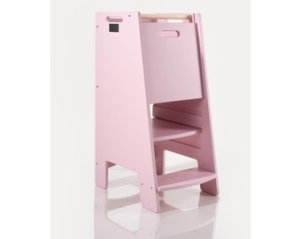 Kitchen helper Noway, White, Kitchen helper tower, Kids tower, Kids helper, Kids step stool, Montessori furniture - pink