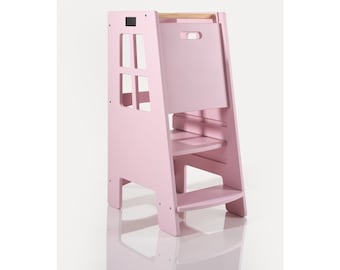 Ayudante de cocina Extra Safe, PINK, Torre de ayuda de cocina, Torre para niños, Ayudante para niños, Taburete para niños, Muebles Montessori