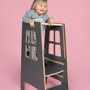 Küchenhelfer Extra Safe, Grau, Küchenhelfer-Turm, Kinderturm, Kinderhelfer, Kinder-Tritthocker, Montessori-Möbel Bild 4