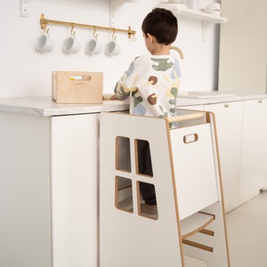 Kitchen helper Extra Safe, White, Kitchen helper tower, Kids tower, Kids helper, Kids step stool, Montessori furniture image 2
