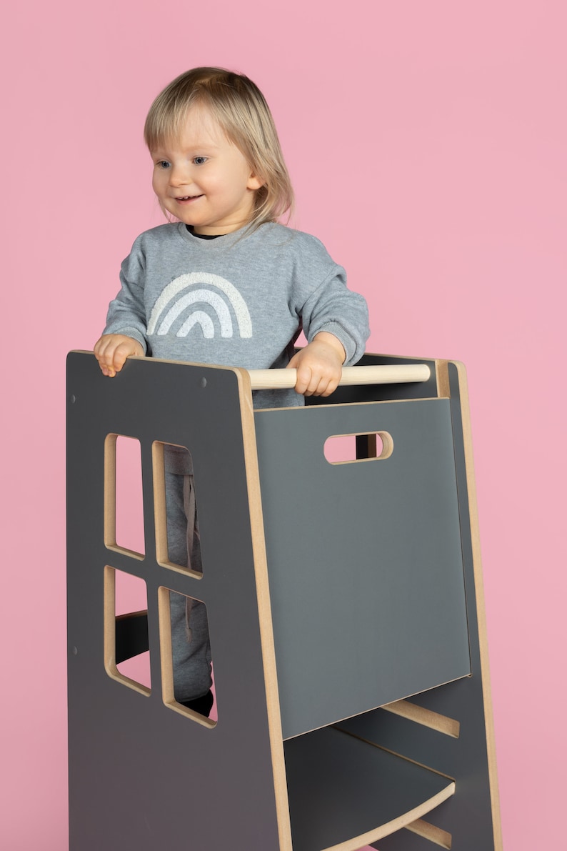 Küchenhelfer Extra Safe, Grau, Küchenhelfer-Turm, Kinderturm, Kinderhelfer, Kinder-Tritthocker, Montessori-Möbel Bild 10