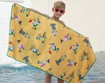 Athletic Bin Chickens Kids Beach Towel | Cute Kid Beach Towel | Workout | Camping Caravan Swimming Towel Hooded | AFL Rugby Cricket Footy