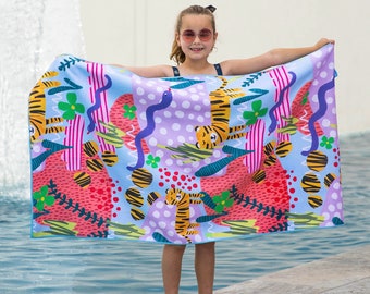 Tiger Kids Beach Towel | Jungle Kid Swim Towel | Personalized | Boys Girls Beach Towels, Kids Gift, Baby Shower Gift Idea Children's Towel