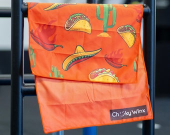 Taco Tuesday Funky Gym Towel | Sports Towel | Yoga Pilates Workout Towel | Quick Dry Absorbent Microfibre Sport Towel Mexican Yellow Orange