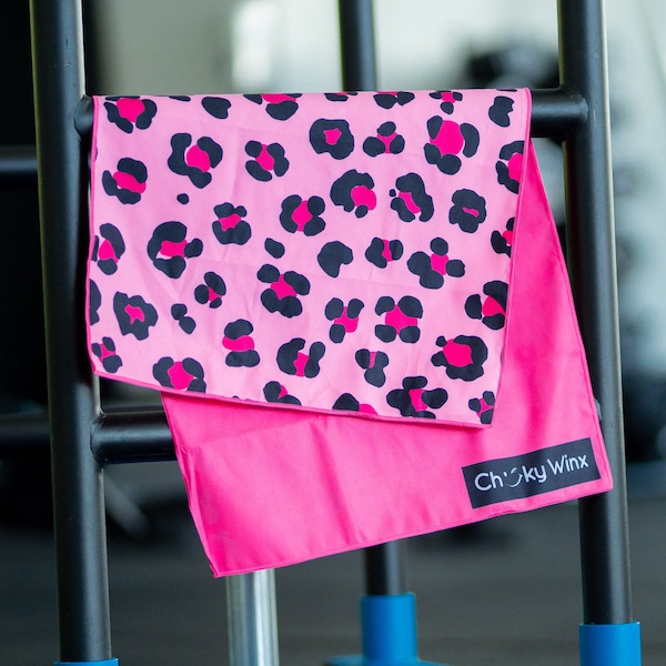 Hot Pink Leopard Funky Gym Towel | Sports Towel | Yoga Pilates Towel | Workout Towel | Quick Dry Absorbent Microfibre Sport Cheeky Winx