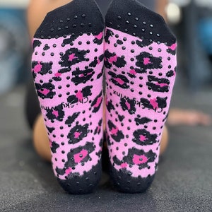 Grip Socks | Pink Leopard Print | Yoga | Pilates | Sports Socks | Non-Slip Socks | Hospital Socks | Funky Socks