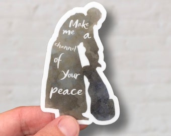 St Francis and Dog Vinyl Sticker | Prayer of St Francis | Make Me an Channel of Your Peace Quote