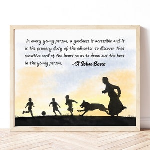 St John Bosco Art | Saint Quote | Don Bosco on Catholic Education Print | Catholic School Teacher Gift