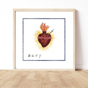 Immaculate Heart of Mary Square Print, (one print) meant to be paired with The Sacred Heart of Jesus (separate listing see description)