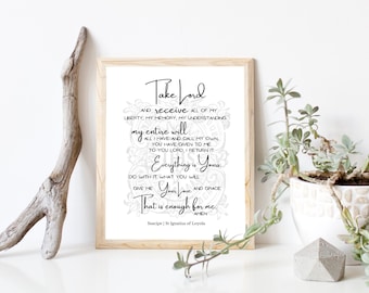 Suscipe Prayer Art |  St Ignatius of Loyola Quote | Catholic Prayer Print
