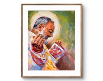 Saint Padre Pio Fine Art Print| St Padre Pio of Pietrelcina Painting  | Catholic Home Decor