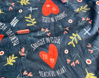 Divine Mercy Velveteen Blanket | Snuggle in close to My Merciful Heart | St Faustina quote | Catholic Plush Throw