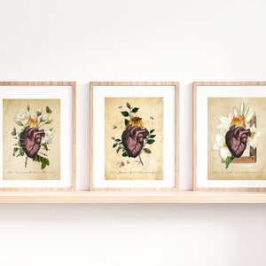 Botanical Hearts of the Holy Family | Set of 3 prints | Sacred Heart of Jesus | Immaculate Heart of Mary | Most Chaste Heart of Joseph