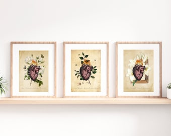 Botanical Hearts of the Holy Family | Set of 3 prints | Sacred Heart of Jesus | Immaculate Heart of Mary | Most Chaste Heart of Joseph