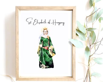St Elizabeth of Hungary | Saint Art | Catholic Watercolor |Catholic Confirmation Gift