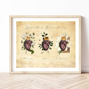 All Three Botanical Hearts of the Holy Family in One Print| Sacred Heart of Jesus | Immaculate Heart of Mary | Most Chaste Heart of Joseph