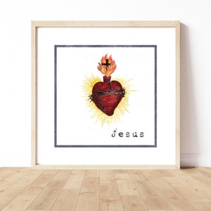 Sacred Heart of Jesus Square Print (one print), meant to be paired with Immaculate Heart of Mary (separate listing see description).