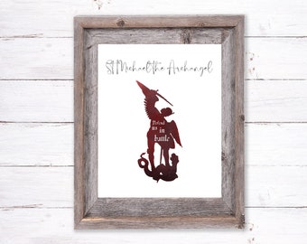 St Michael the Archangel Print | Defend Us In Battle Quote | Saint Michael Art | Catholic Prayer Art