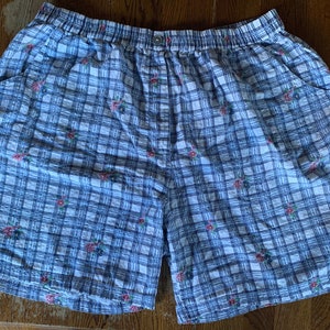 Vintage Richard Simmons shorts 3X light and navy blue stripes pink and blue floral pattern 100% cotton