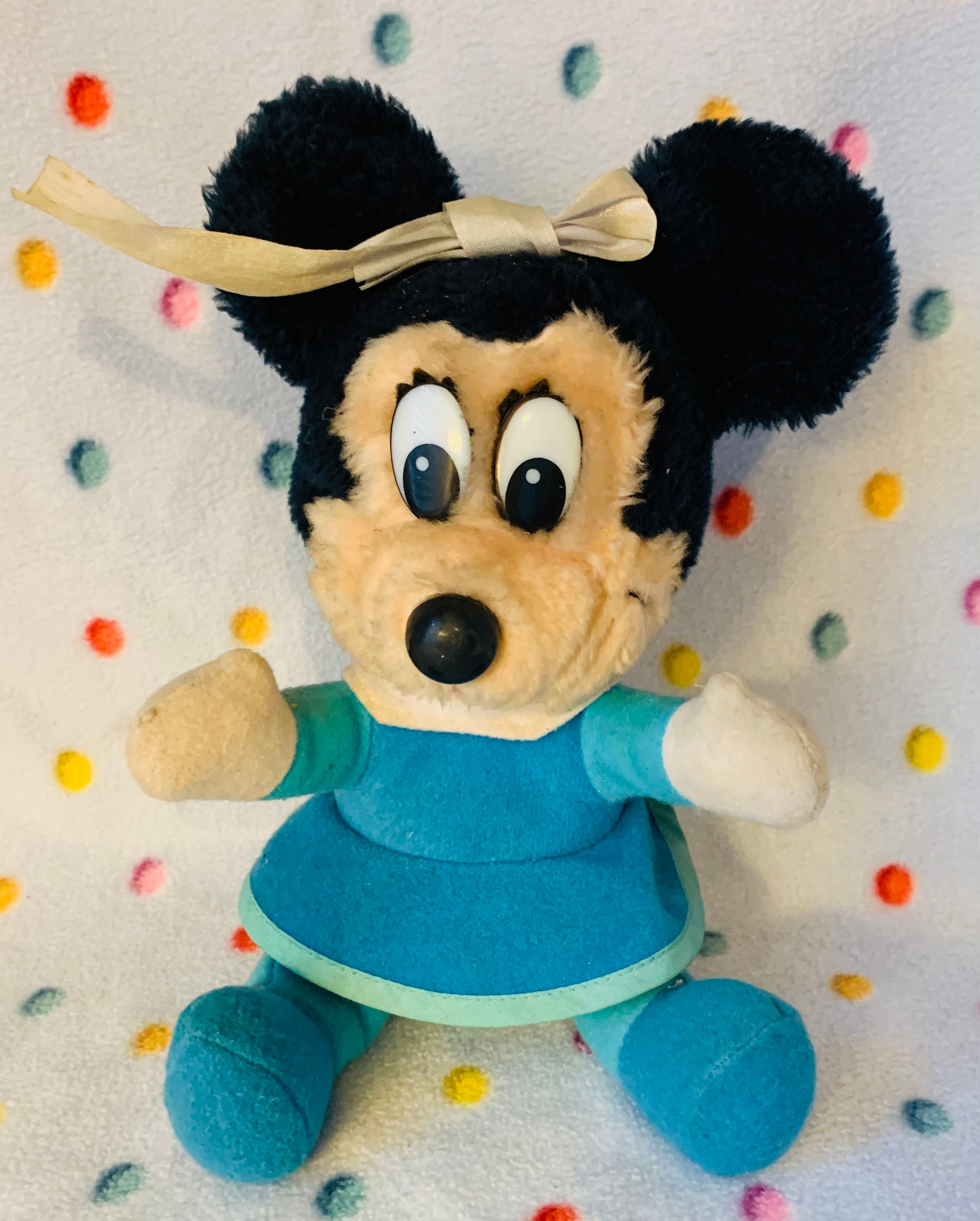 minnie mouse blue dress plush Vintage Walt Disney's Minnie Mouse Plush From Mickey's Christmas Carol Made  in Korea Approximately 8”