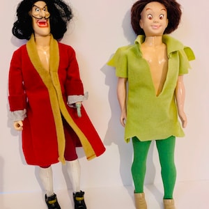 Vintage Captain Hook and Peter Pan dolls 80s era Sears dolls nostalgic Disney 13” bend and snap knees