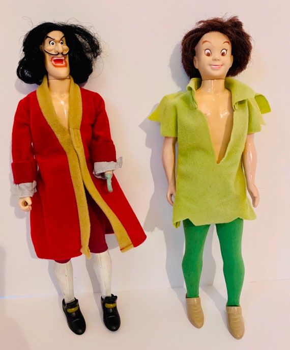 Vintage Captain Hook and Peter Pan Dolls 80s Era Sears Dolls Nostalgic  Disney 13 Bend and Snap Knees 