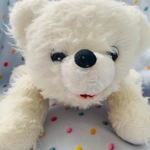 Vintage kitsch long haired polar bear felt tongue Pom Pom nose 60s 70s
