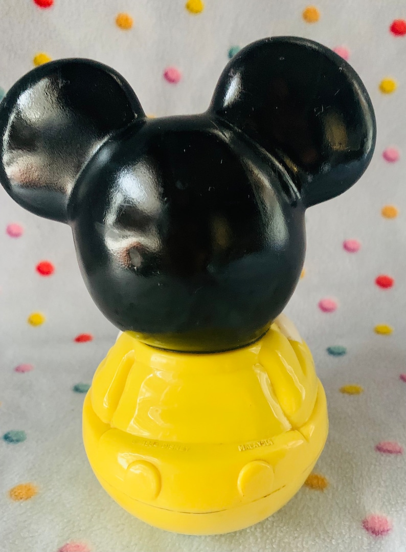 Vtg 1984 Disney 7” Mickey Mouse Roly Poly Chime Mirror Toy Baby Toddler ...