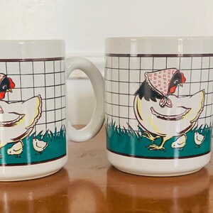 Vintage Interpur Farmyard Mother Hen and Chicks Set of four ceramic coffee mugs
