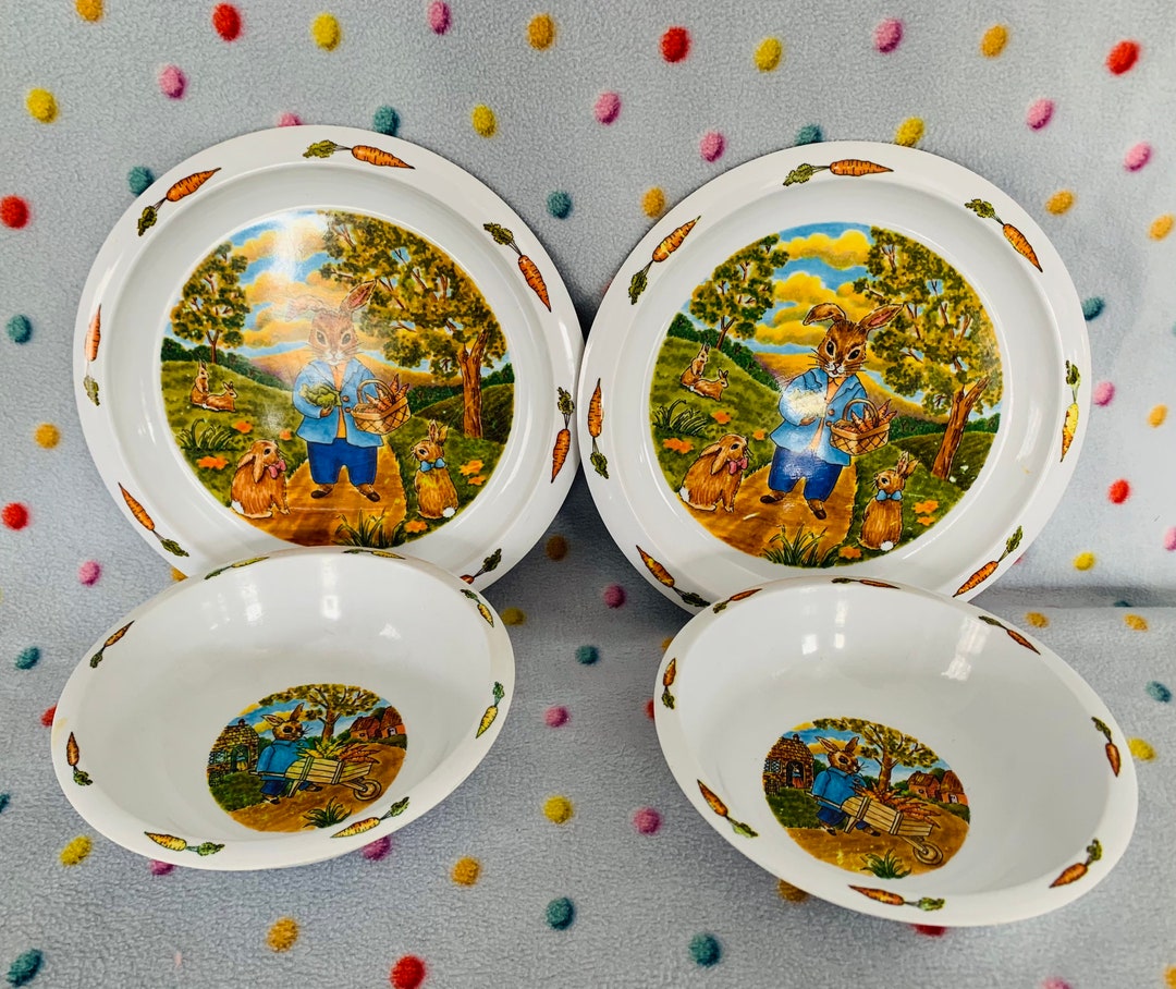 Vintage Miracle Melamine Peter Rabbit Dishes Set of Four