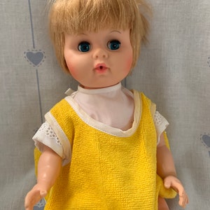 Vintage Uneeda Drink and Wet ? Doll 1961 14”’soft vinyl head and arms hard plastic body and legs