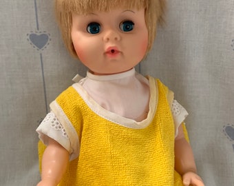 Vintage Uneeda Drink and Wet ? Doll 1961 14”’soft vinyl head and arms hard plastic body and legs
