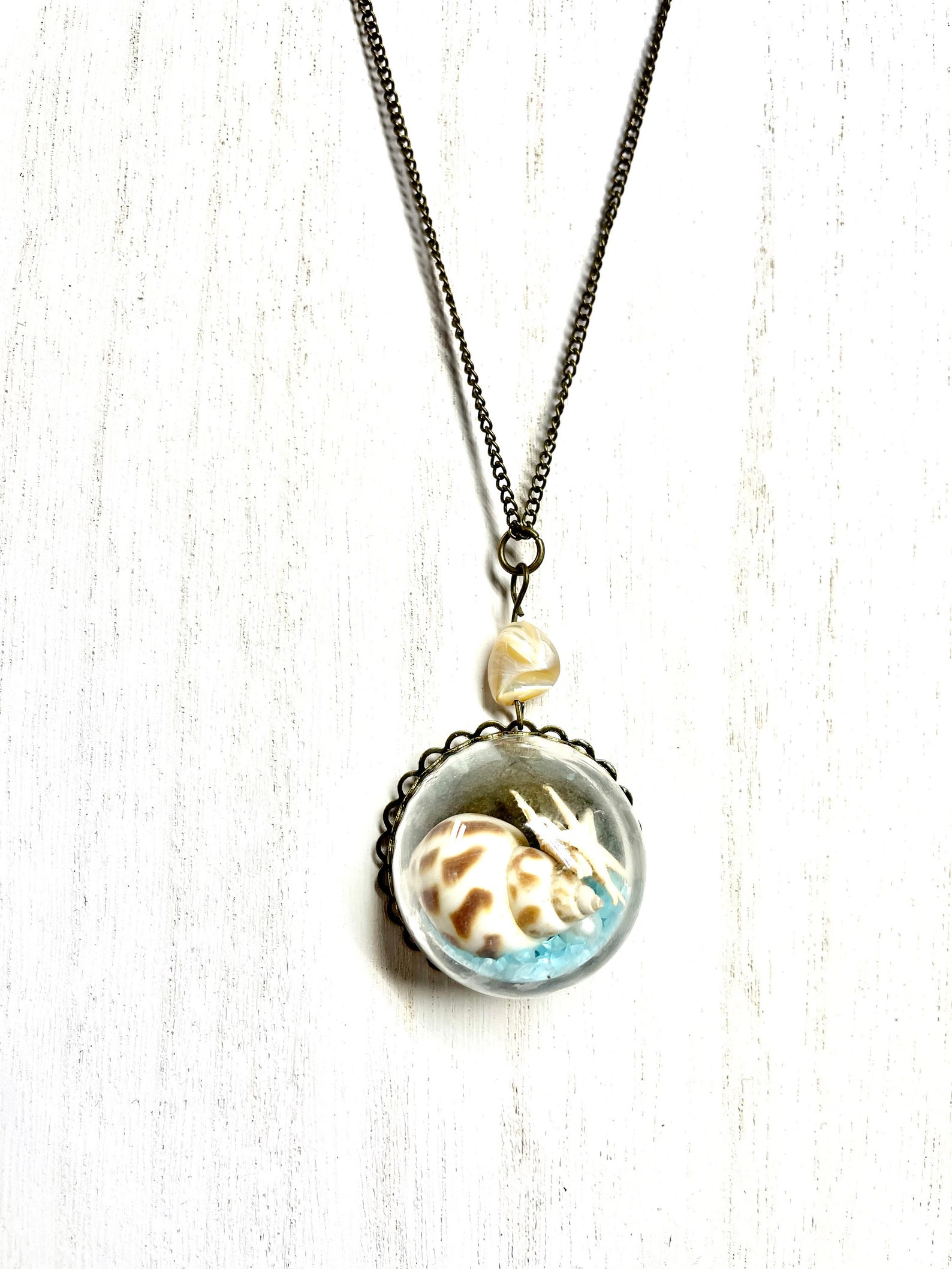 Chain necklace with seashell bezel pendant Etsy