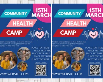 Health Camp FLYER CANVA| A4 Flyer template |health poster| editable |diy |Health Camp flyer |nurse|digital|clinic|instant download