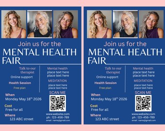 FOLLETO PARA EVENTO DE SALUD EN CANVA / Plantilla de folleto A4 / Póster de salud / Folleto editable / Folleto DIY / Folleto para Feria de Salud Mental / Digital / Descarga instantánea