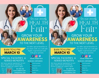 Health Fair FLYER CANVA| A4 Flyer template |health poster|editable flyer|diy| health care|digital| clinic template|instant download