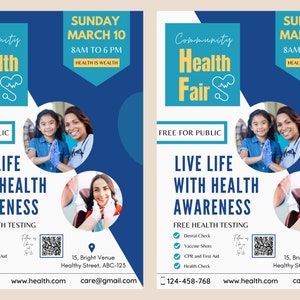 Health Fair FLYER CANVA| A4 Flyer template |health poster| editable flyer |diy flyer| health care|digital| clinic template| instant download