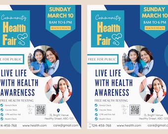 FOLLETO DE LA FERIA DE SALUD EN CANVA/ PLANTILLA DE FOLLETO A4/Póster de salud/Folleto editable/Folleto DIY/Atención médica/Digital/Clínica/Descarga instantánea