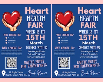 Folleto para feria de salud en CANVA / Plantilla de folleto A4 / Póster de salud / Folleto editable / Folleto DIY / Folleto para feria de salud cardíaca / Digital / Descarga instantánea