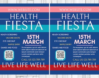 Health Fiesta FLYER CANVA| A4 Flyer template |health poster| editable |diy | fiesta flyer |nurse|digital| clinic templates|instant download