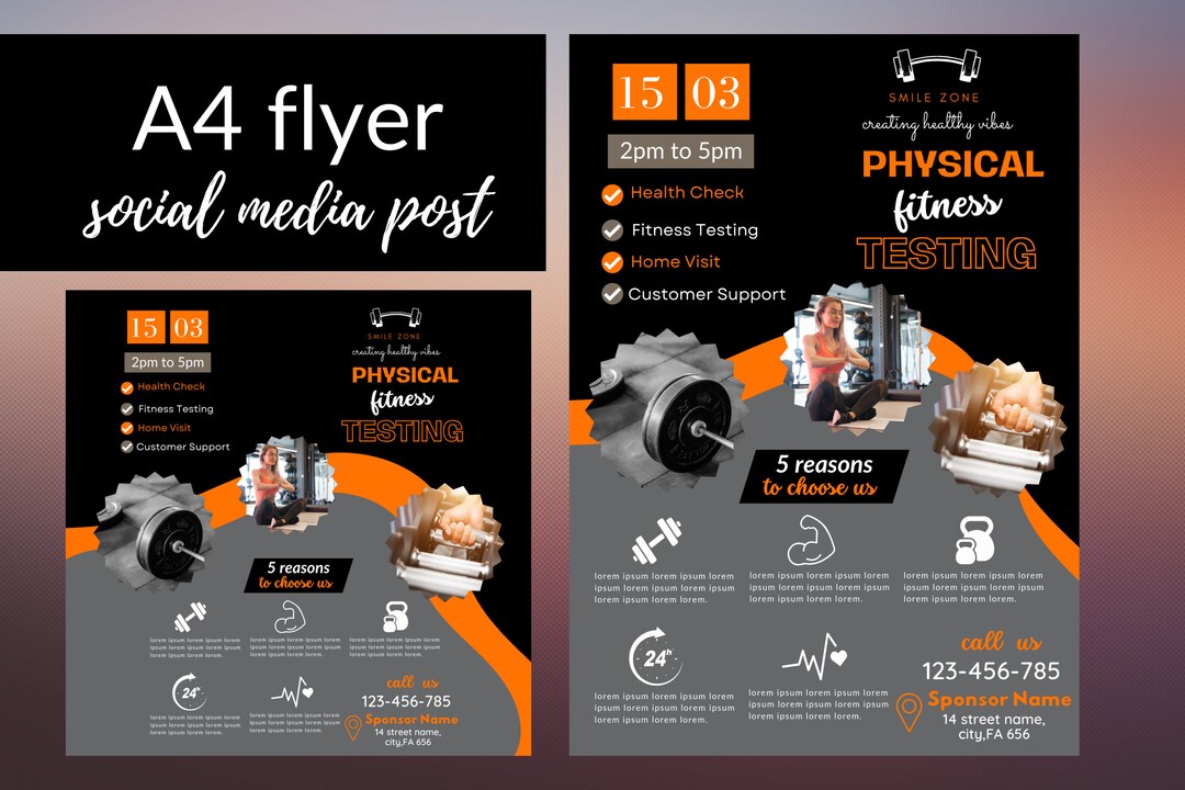 Fitness FLYER Canva| A4 Flyer Template|social Media Post|sports ...