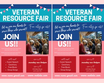 Veteran Health FLYER CANVA| A4 Flyer template |health poster| editable|diy| Veteran Resource fair flyer|digital| clinic| instant download