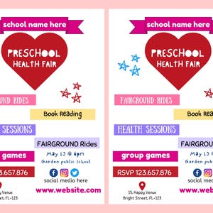 Health Fair FLYER CANVA|A4 Flyer template |health poster|editable|diy| health care|digital| clinic template | preschool| instant download