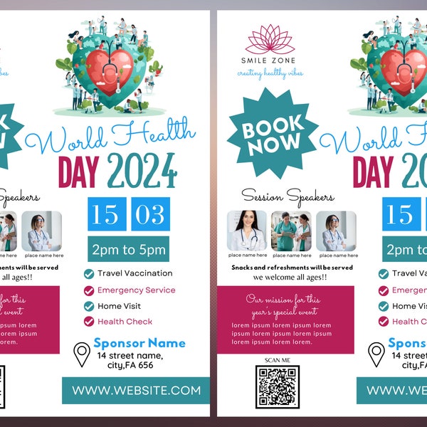 Health Day FLYER CANVA| A4 Flyer|editable |health poster| world health day |diy | health care|digital| clinic template| instant download