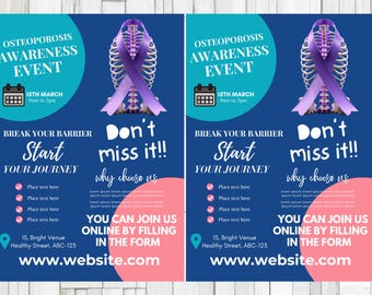 Health Osteoporosis FLYER CANVA| A4 Flyer template |health poster| editable|diy| osteoporosis awareness flyer|nurse|digital|instant download